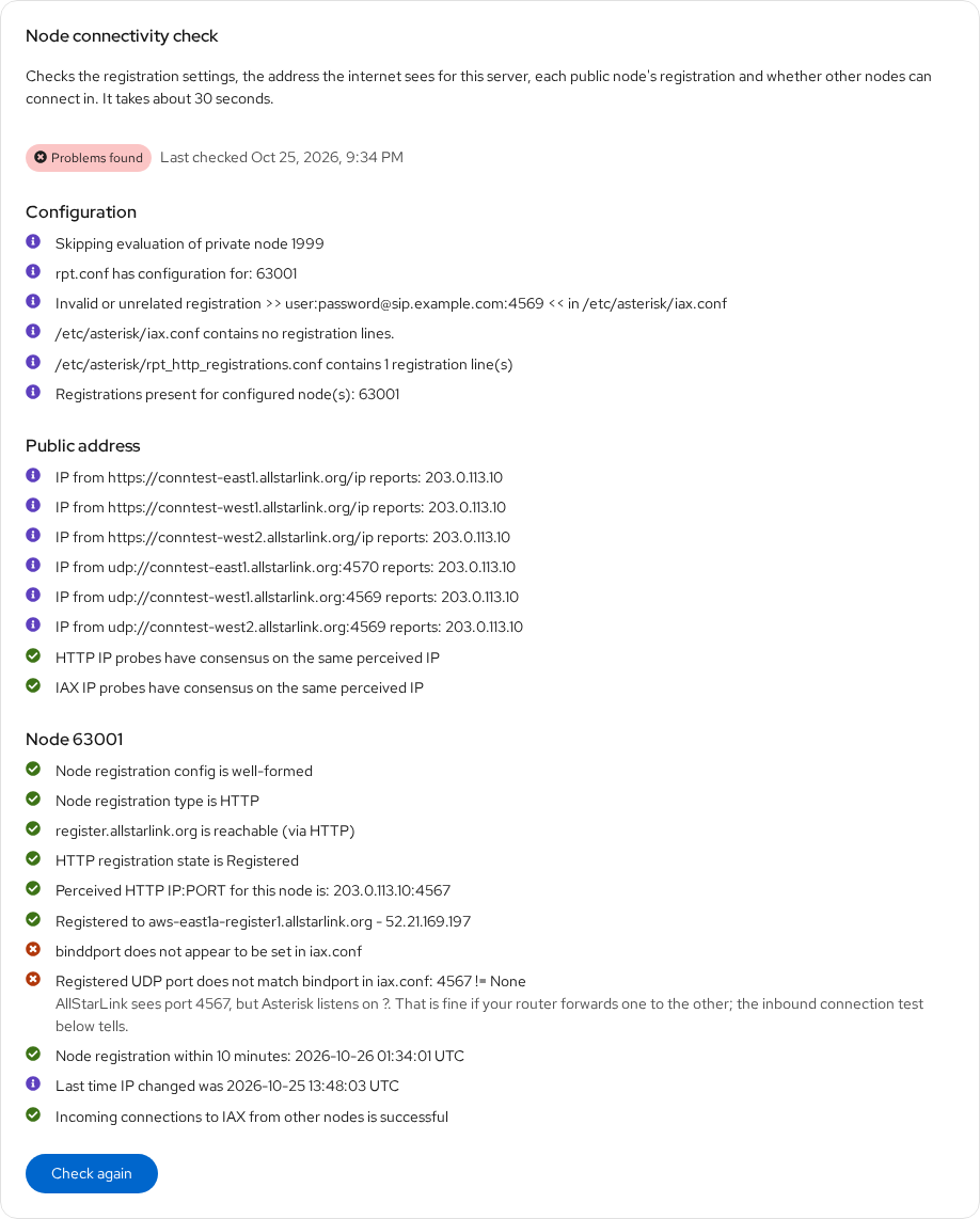 Connectivity Check Result